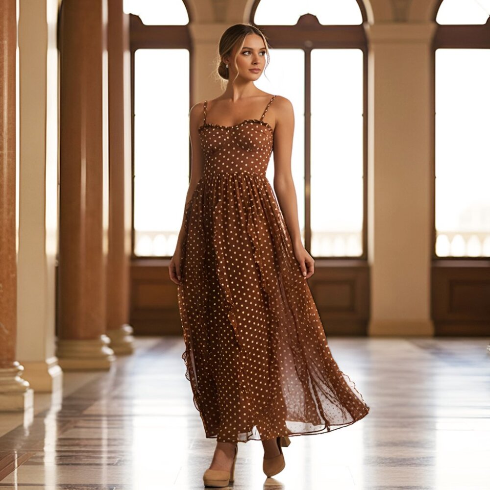 Embroidered flower ruffle maxi dress- Back smocking, ruffled skirt - Picture 4 of 13